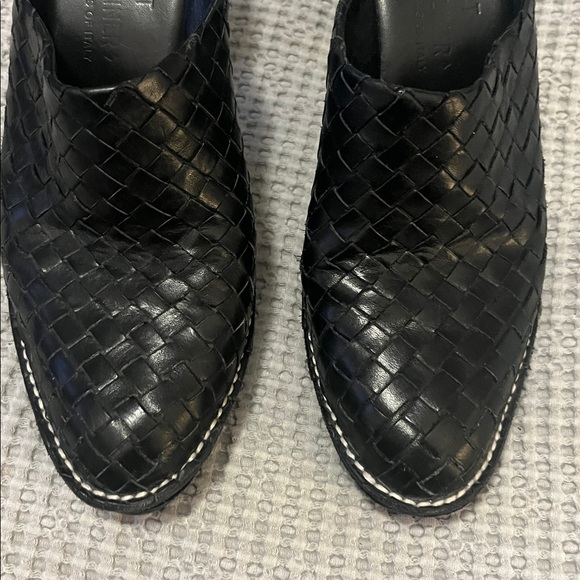 Donald Pliner Black Woven Leather Busy Heeled Platform Mule Clog Bootie Shoes - Picture 13 of 16